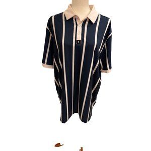 Byrdgang Men’s Performance Polo Shirt Navy & White Stripe NWT